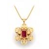 Fancy Flower And Butterfly Red Stone Pendant with Stud